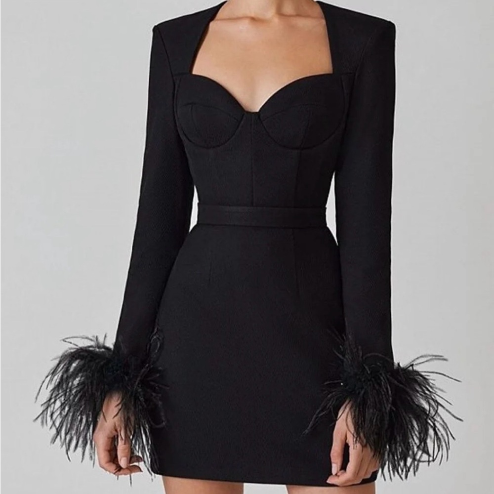 Catchall Aspen Black Feather Bodycon Mini Dress